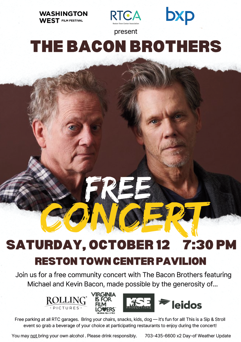 The Bacon Brothers Free Concert Reston Town Center Pavilion Oct 12, 2024 at 7:30pm